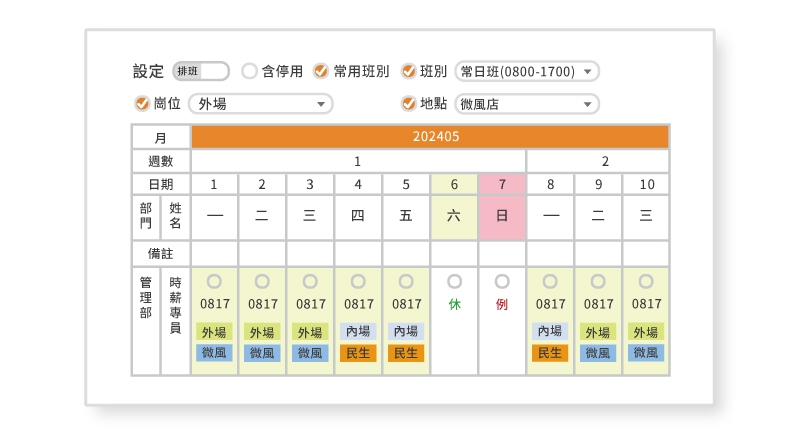 震旦雲出勤排班